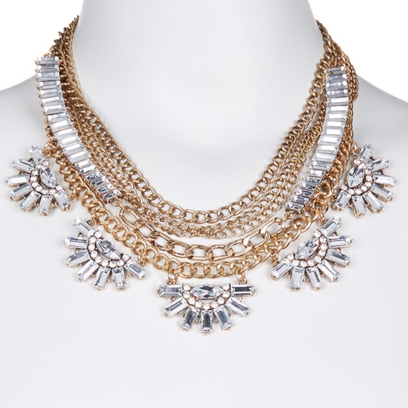Layered Chain and Crystal Necklace #J086 - Picture 2 of 2